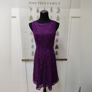 ​Adrianna Papell Purple Floral Lace Fit & Flare Cocktail Dress Size 4